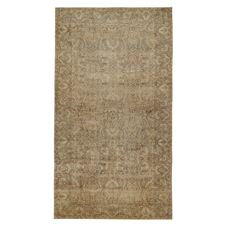 Antique Kerman Persian Rug with Gold and Blue Floral Pattern by Rug and