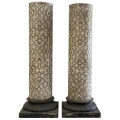19th Century Italian Pair of Antique Arte Povera Pinewood Column Pedestals