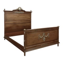 Antique 19th Century French Louis XVI Walnut Queen Bed
