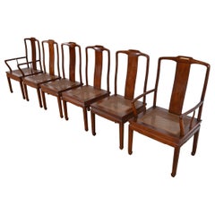 Henredon Hollywood Regency Chinoiserie Mahogany and Cane Dining Chairs, Set of 6