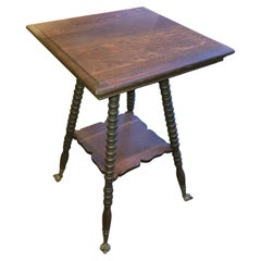 Antique 19C American Tiger Oak Side Table with Claw and Rock Crystal Feet