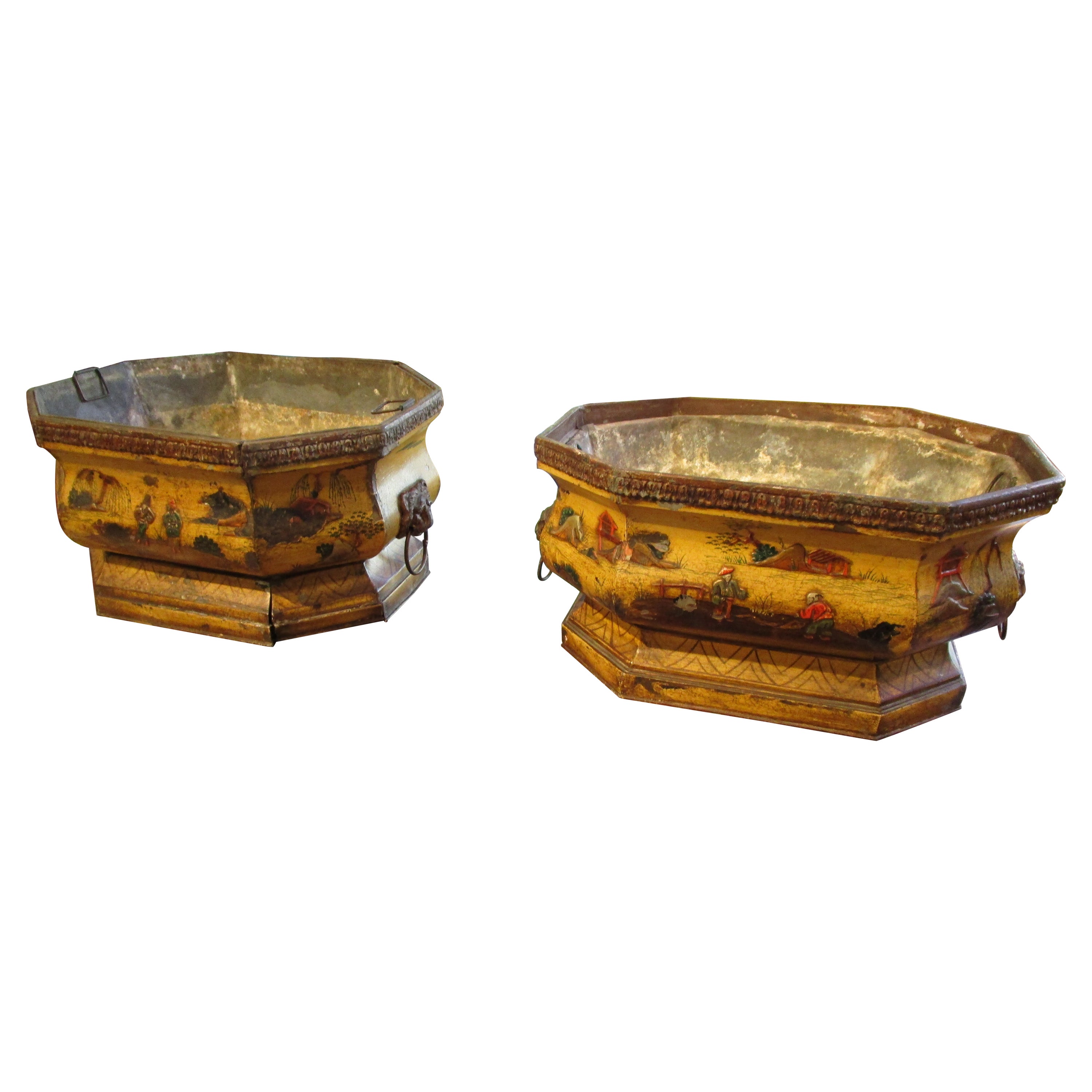 Fine Pair of Late 18th Century French Hand Painted Chinoiserie Cachepots For Sale
