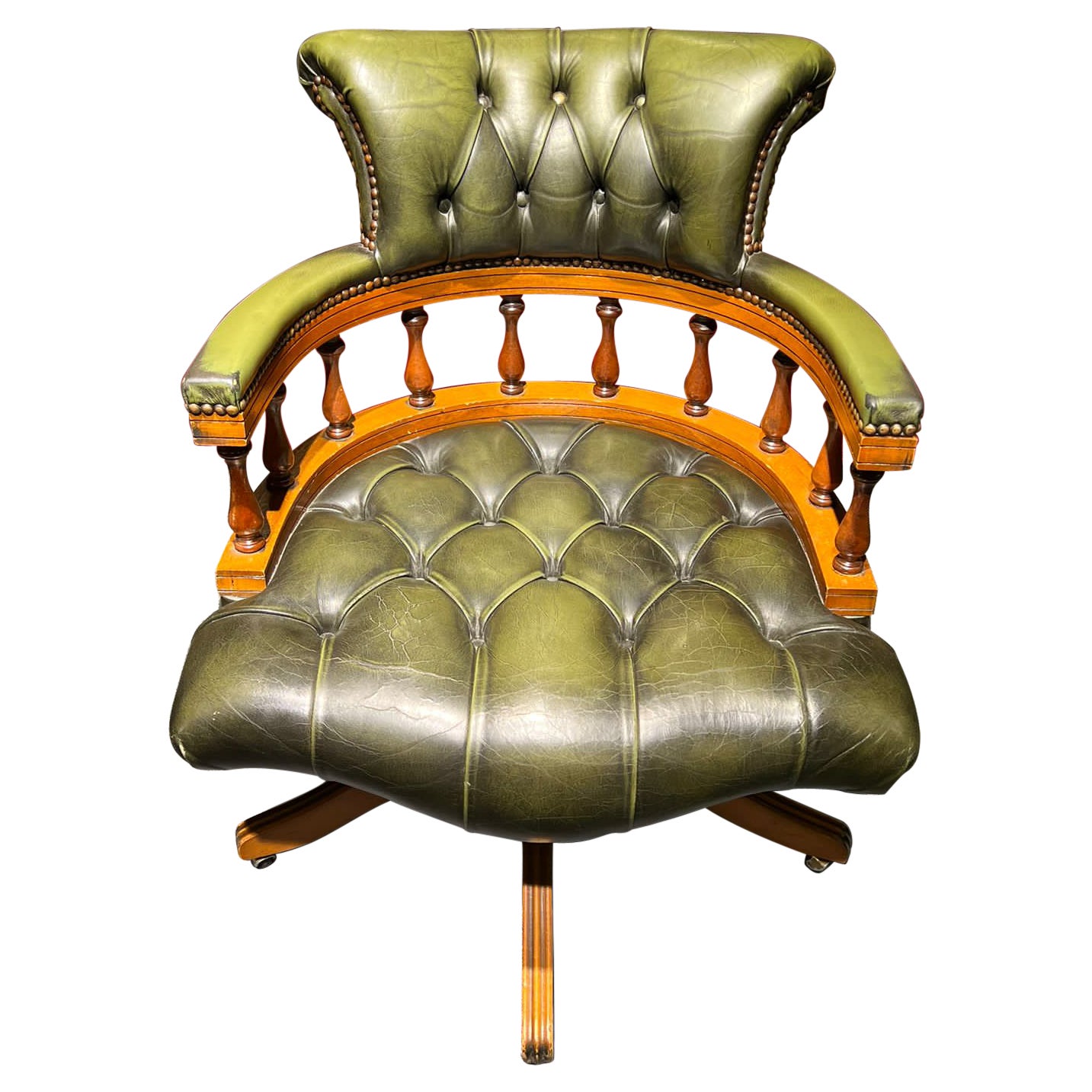 Classic Vintage English Green Chesterfield Captains Office Chair