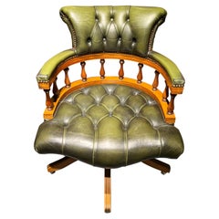 Classic Vintage English Green Chesterfield Captains Office Chair
