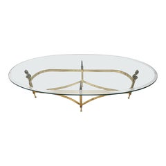 Italian Brass Coffee Table with Dolphins Supporting Glass Top