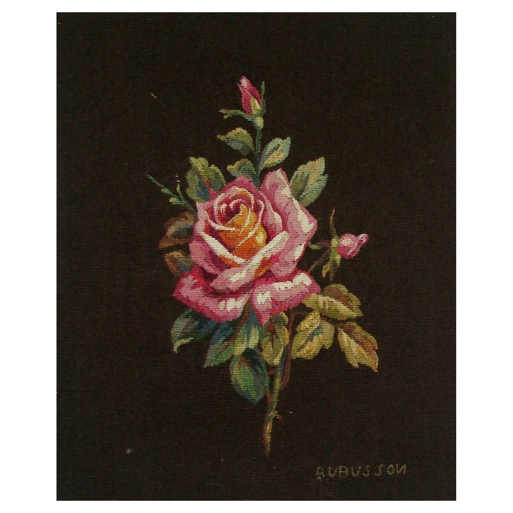 Aubusson – Vintage-Wandteppich aus Seide und Wolle mit Blumenmuster – signiert – Frankreich – 20. Jahrhundert