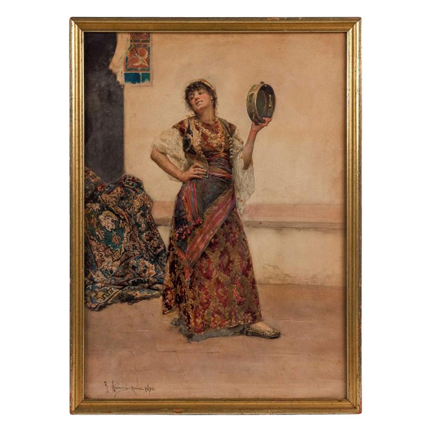 Gustavo Simoni (italien, 1845-1926), aquarelle d'une danseuse orientaliste, 1890 en vente