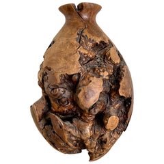Vintage Mid-Century Signed Turned Burl-Wood Manzanita Vase