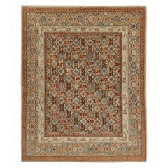 Rug & Kilim’s European Style Deco Rug in Brown, Gold and Blue Geometric Pattern