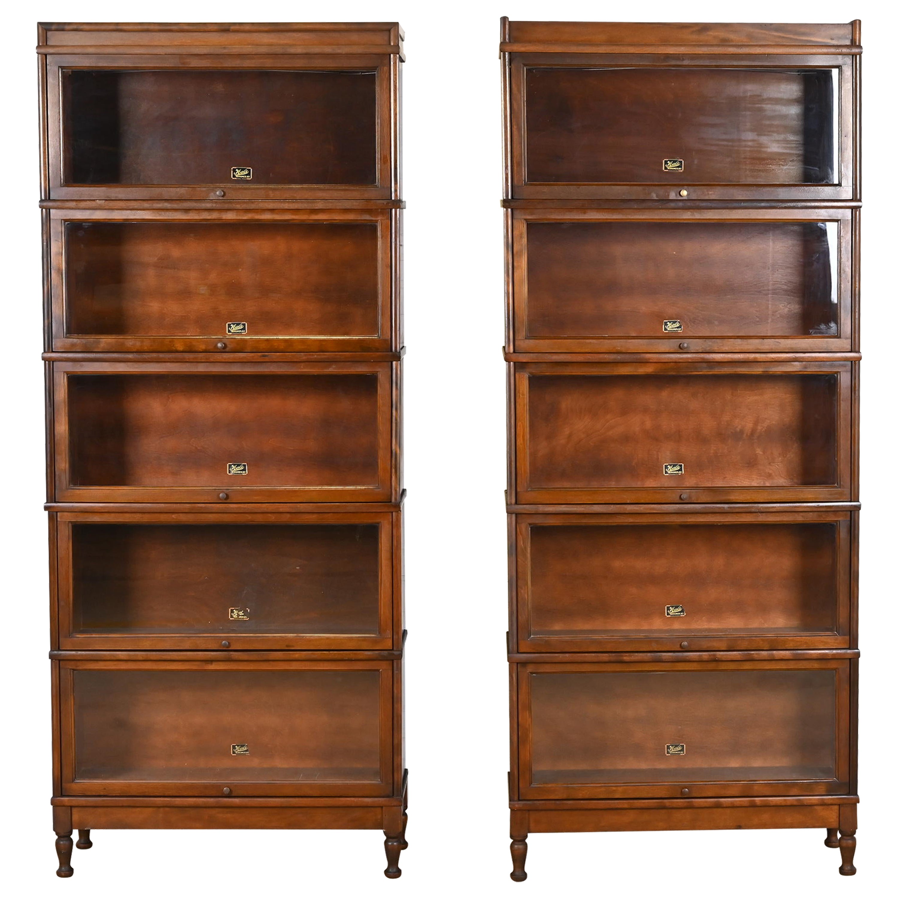 Antique Arts & Crafts Mahogany Five-Stack Barrister Bookcases by Hale, Pair