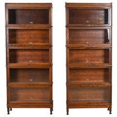 Vintage Arts & Crafts Mahogany Five-Stack Barrister Bookcases by Hale, Pair