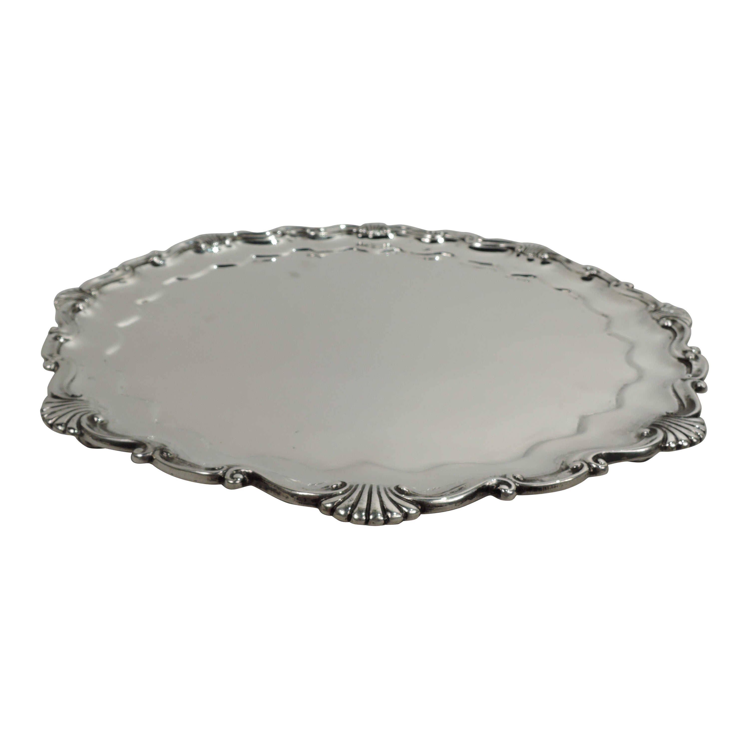 American Georgian Sterling Silver Hand-Made Scroll & Shell Salver Tray