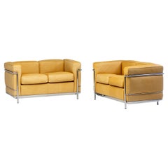 Pair of Le Corbusier LC2 3-Seater Sofa by Cassina in Natural Leather