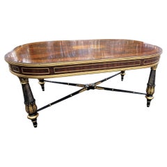 E.J Victor Regency Style Ebonized and Parcel Gilt Marquetry Inlaid Coffee Table