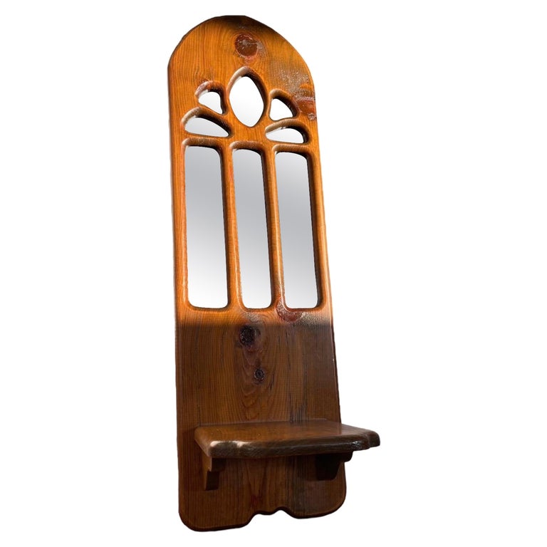 Vintage Wood Wall Mirror with Shelf For Sale at 1stDibs