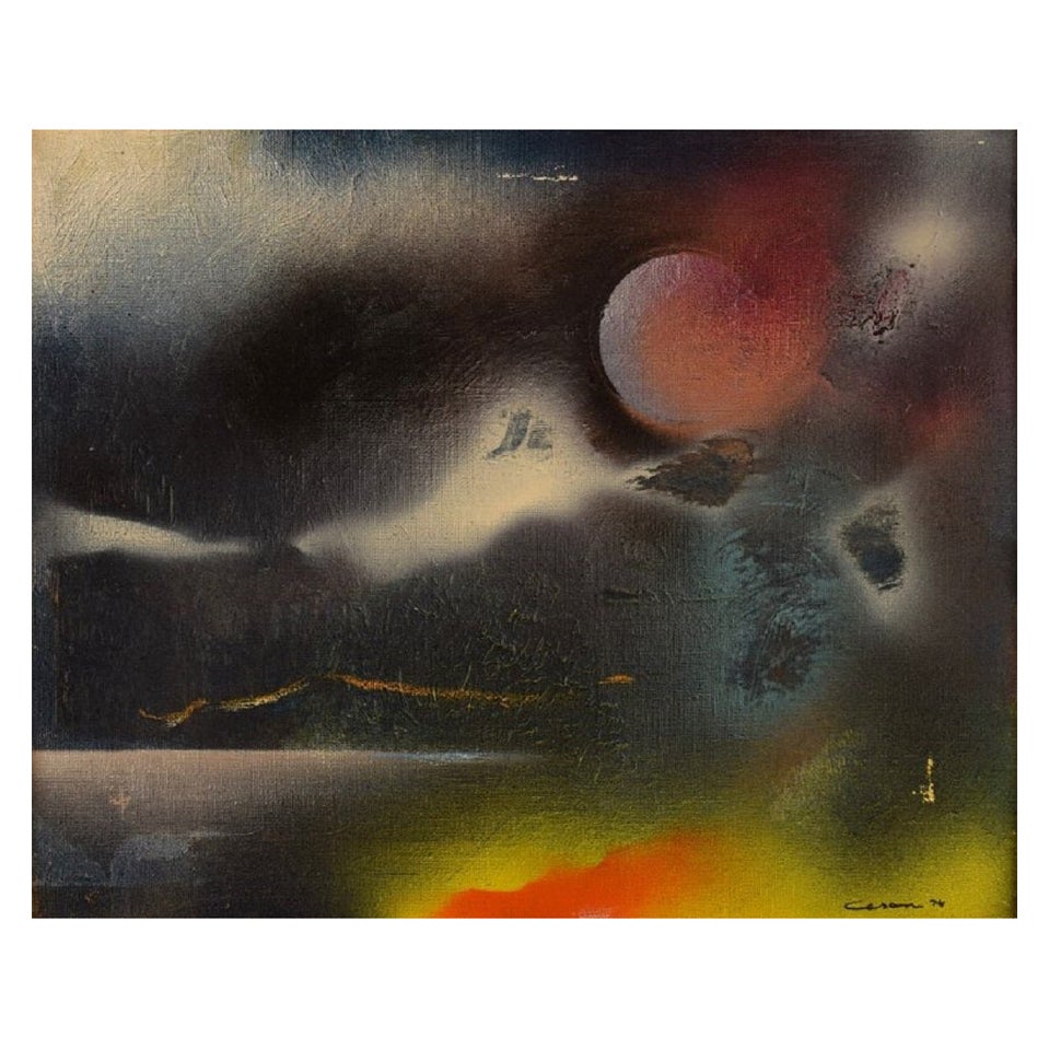 Harry Ceson (1926-1978). Huile et vernis sur toile. Composition abstraite.