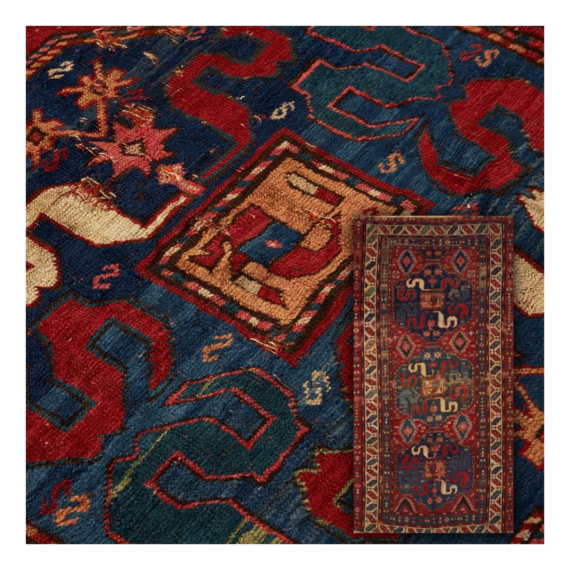 Old Caucasus Carpet, Kazak Cloud Band, Circa 1880 For Sale