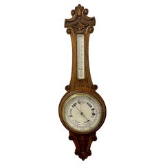 Antique Edwardian Quality Carved Oak Banjo Barometer