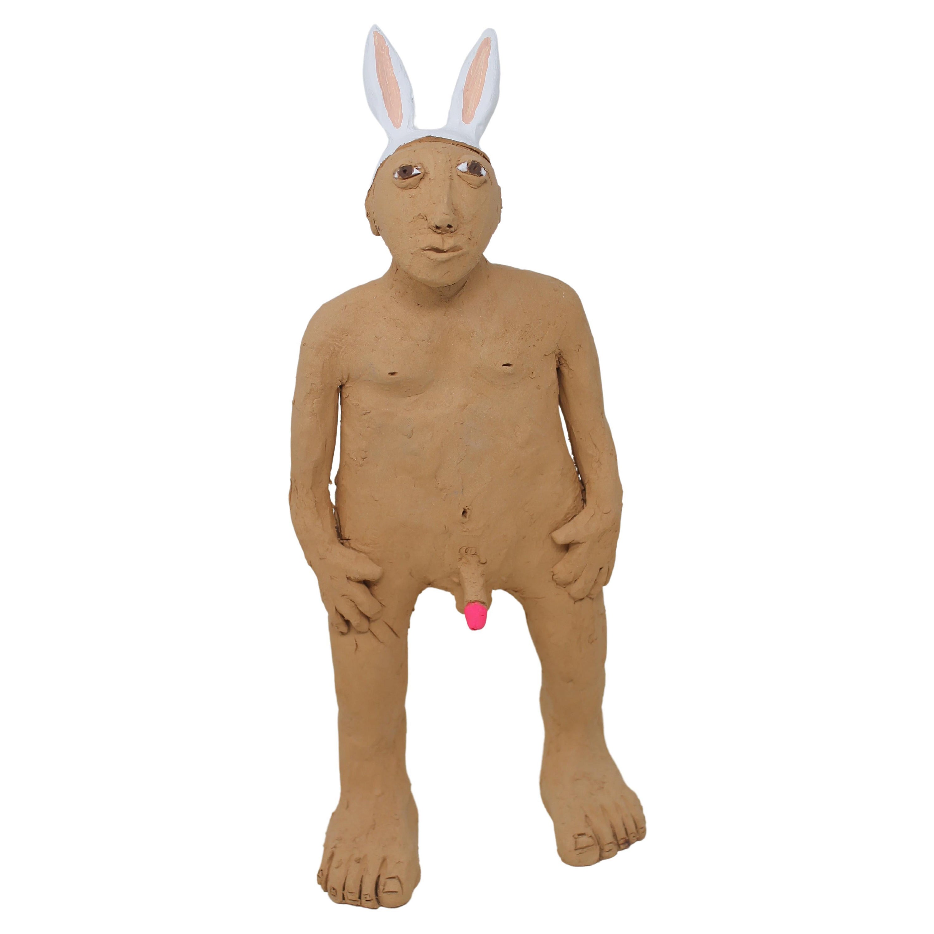 Freaklab Große Menschen, vollständig von Hand in Terrakotta gefertigt, Mann-Rabbit im Angebot