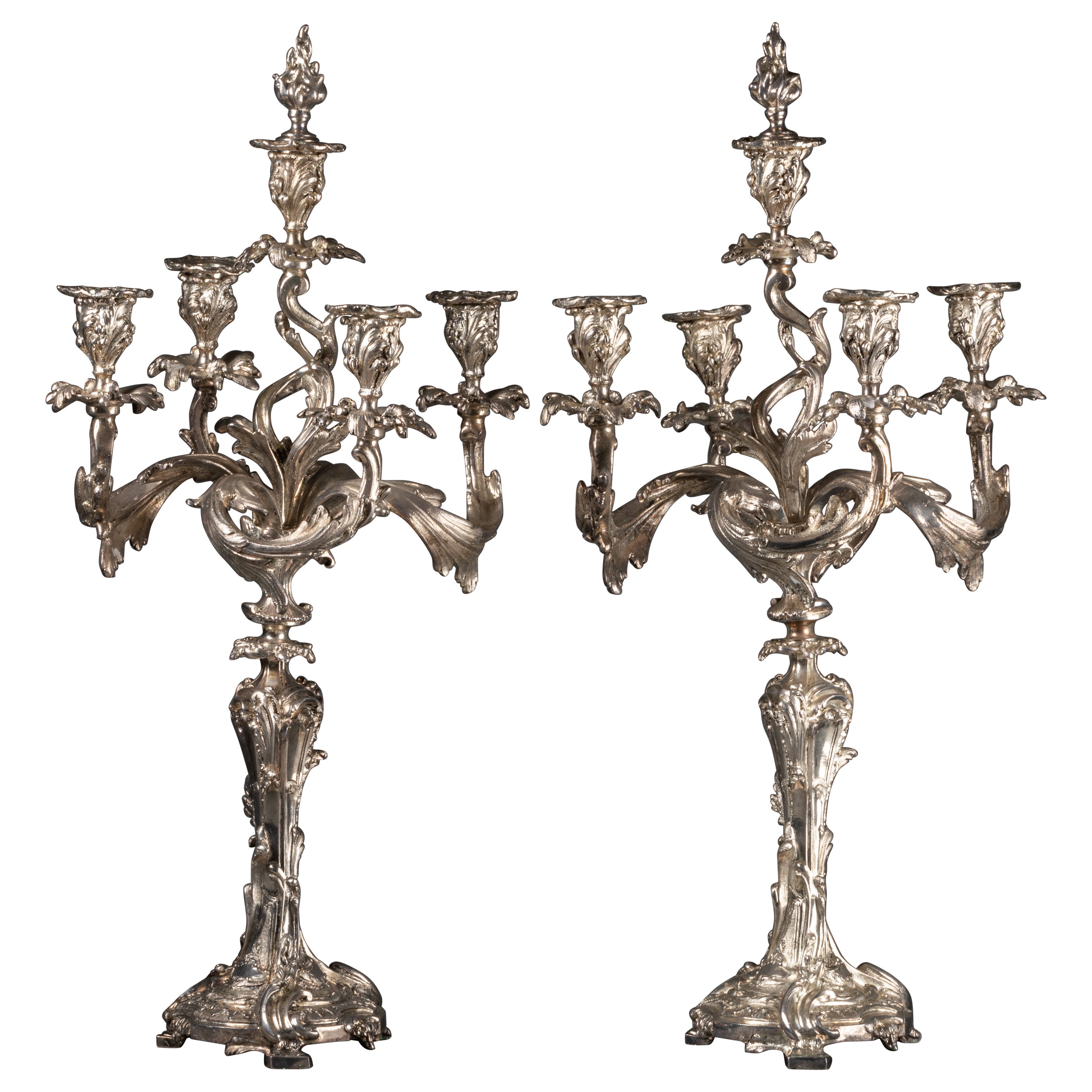 Paire De Chandeliers En Bronze Argentés, Estampillés "Anvers", Fin Du XIXème For Sale