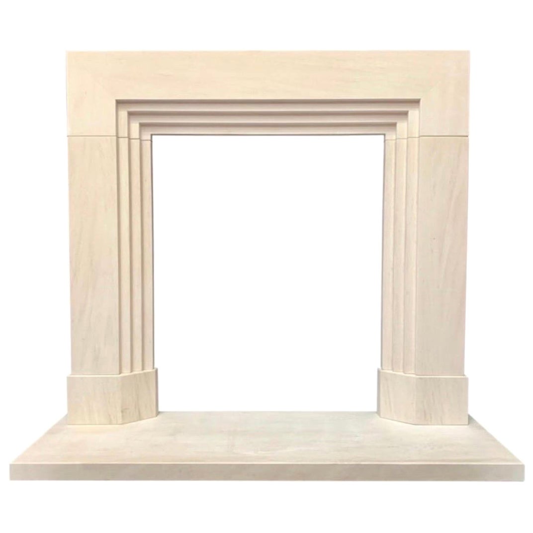 Late Edwardian Stepped Limestone Fireplace Surround in the Art Deco Manner For Sale