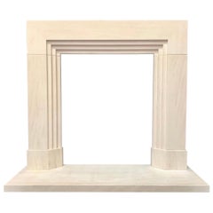 Antique Late Edwardian Stepped Limestone Fireplace Surround in the Art Deco Manner