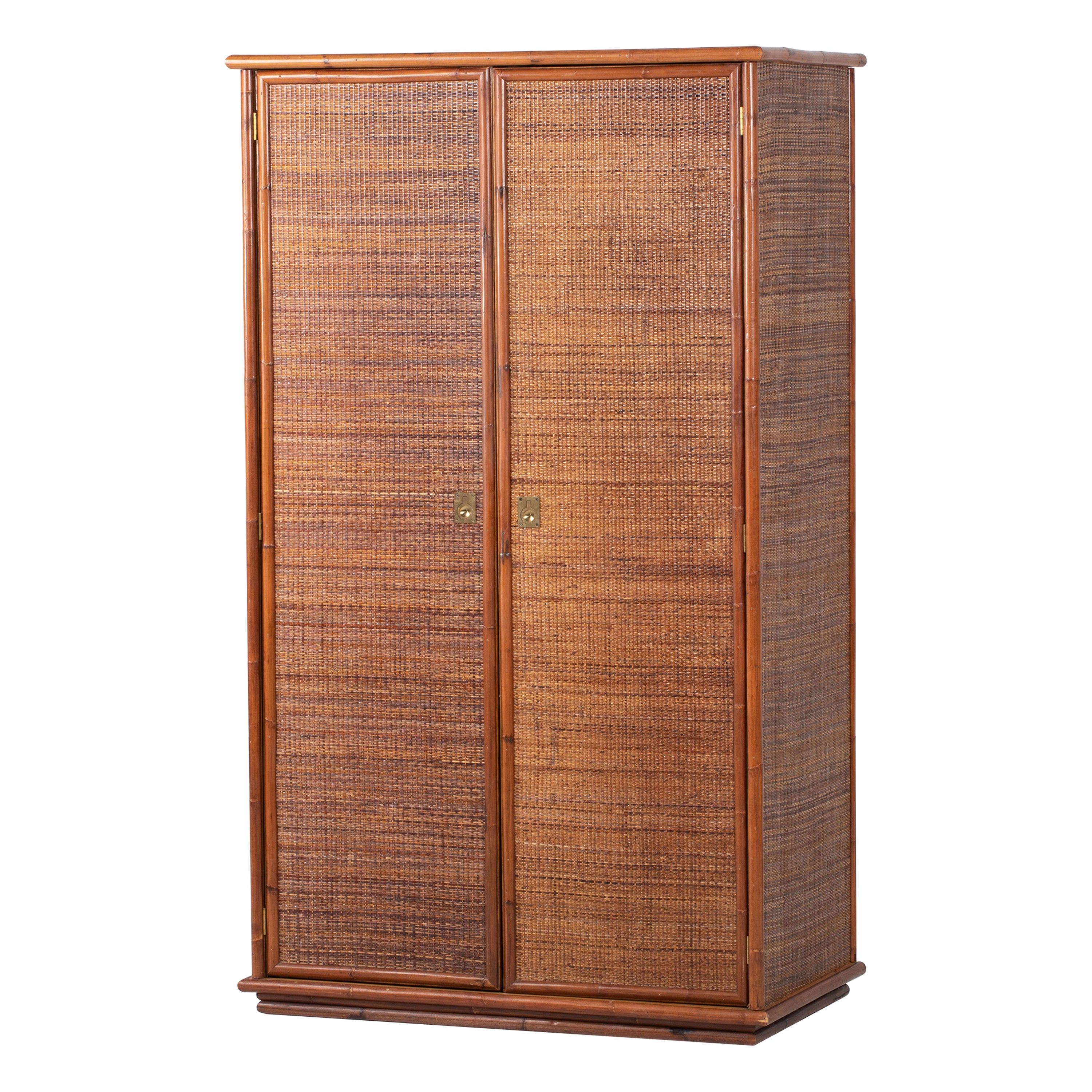 Bamboo/Rattan and Brass Wardrobe by Dal Vera, Italy, 1970s