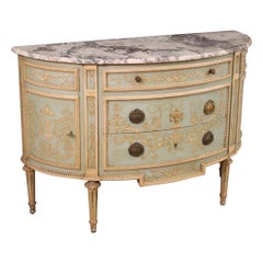 20th Century Lacquered Painted Wood Marble Top Italian Louis XVI Style Commode