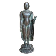 1970s Bronze Sculpture of a Standing Buddha on a Lotus Flower Base 