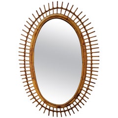 1970s Italian Bamboo Rattan Bohemian French Riviera Oval Wall Mirror