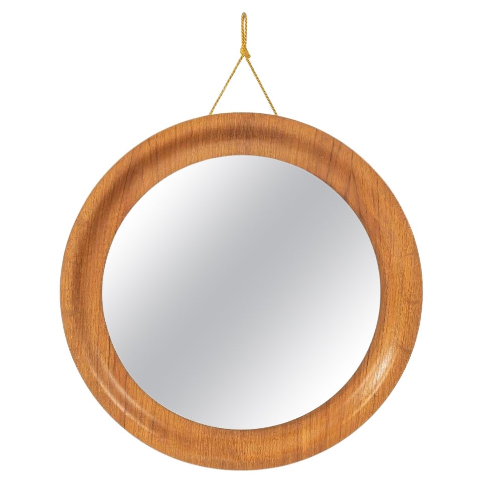 Teak Wall Mirror with a Ribbon for Hanging, 1960s For Sale