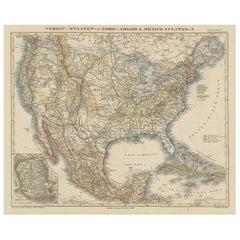 Antique Map of the United States with inset map of the region of Mexico City