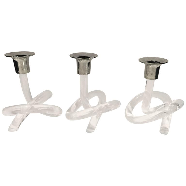 Set of Three Lucite Candlesticks by Dorothy Thorpe For Sale