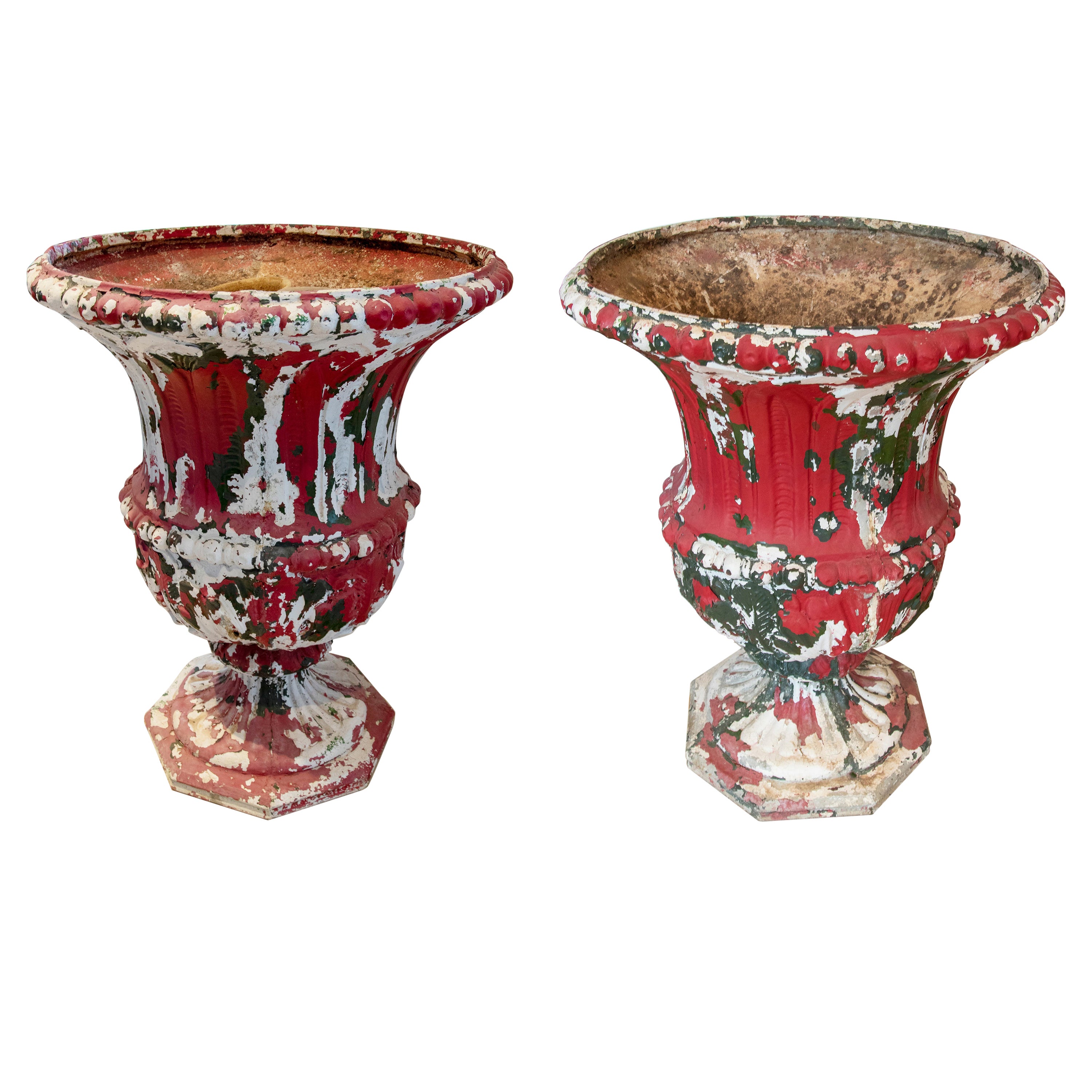French Pair of Iron Cups with Paint Remnants For Sale