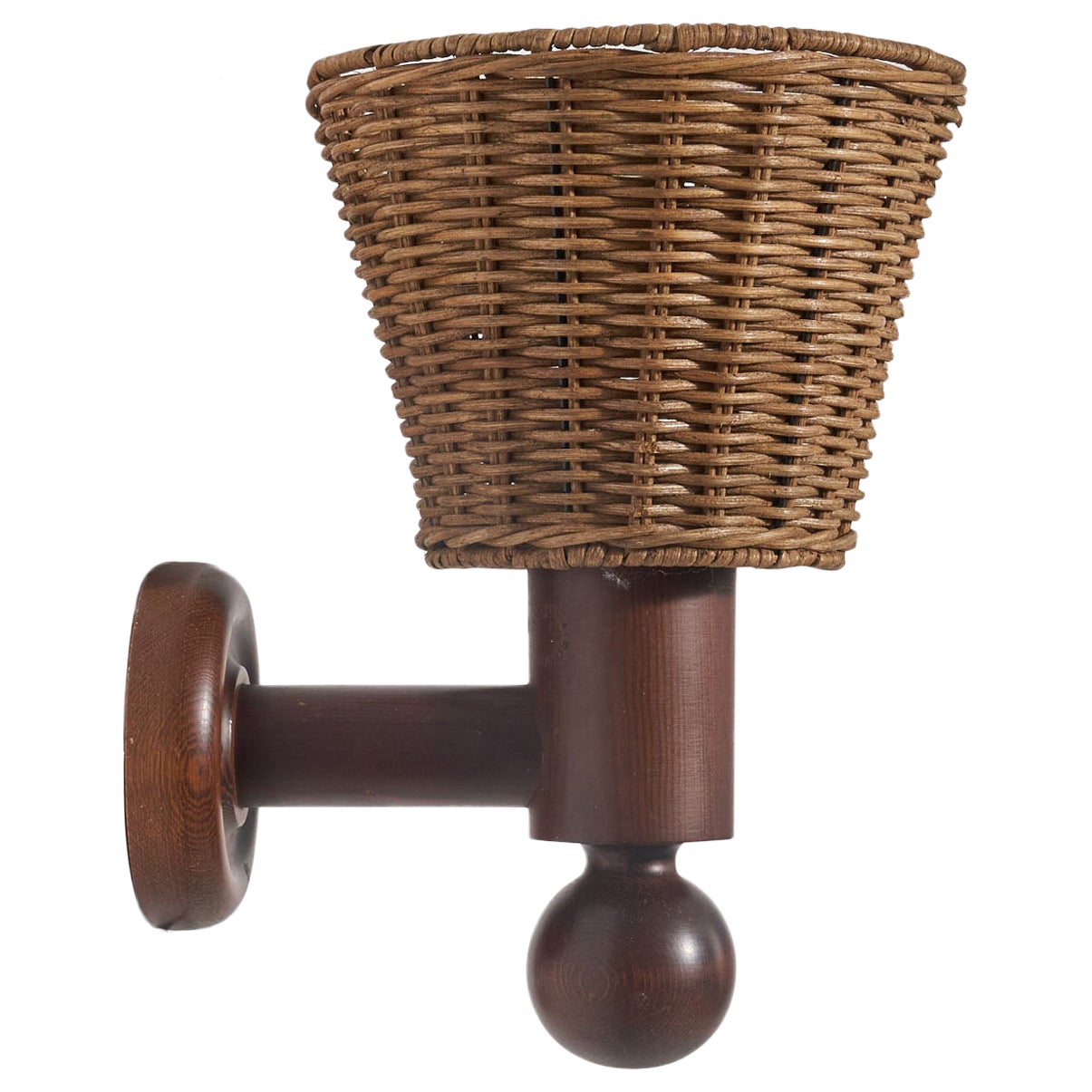 Uno Kristiansson, Wall Light, Dark-Stained Pine, Rattan, Luxus, Sweden, 1970s For Sale