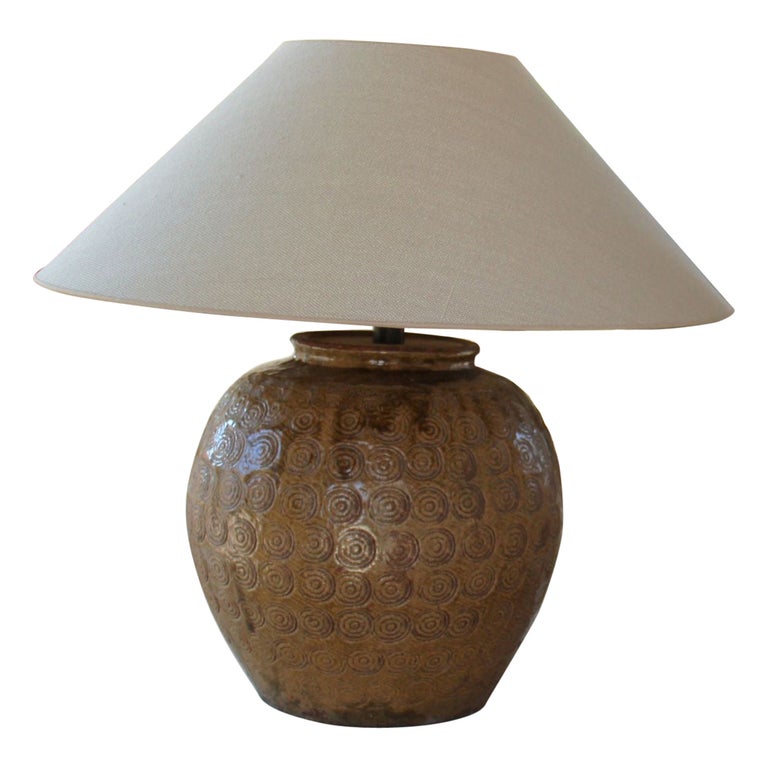 Chinese Ming Dynasty Glazed Belly Jar as Table Lamp For Sale at 1stDibs