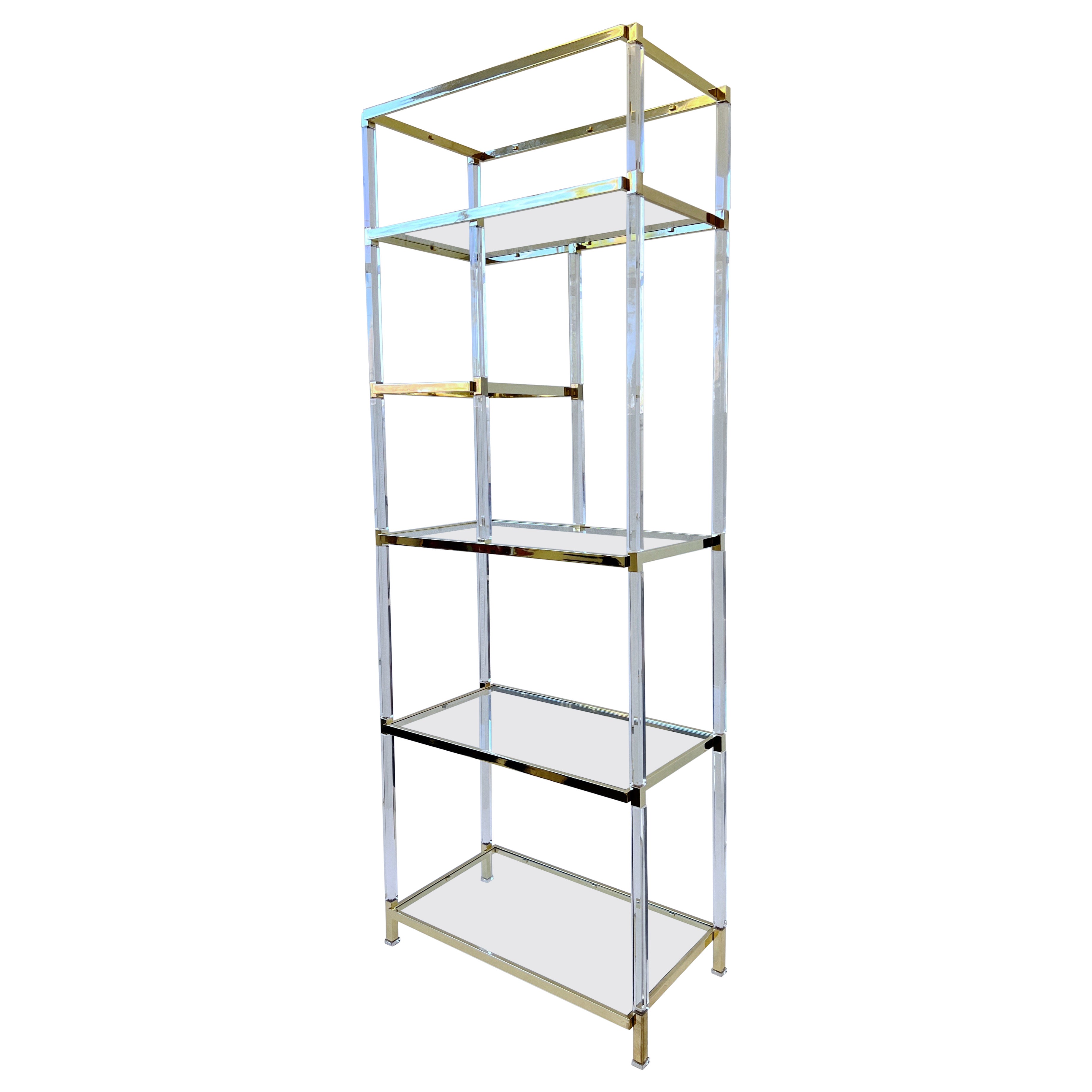 Lucite and Brass Etagere by Charles Hollis Jones For Sale