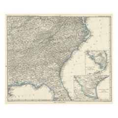 Antique Map of Tennessee, Kentucky, Virginia, Alabama, Georgia and Surroundings