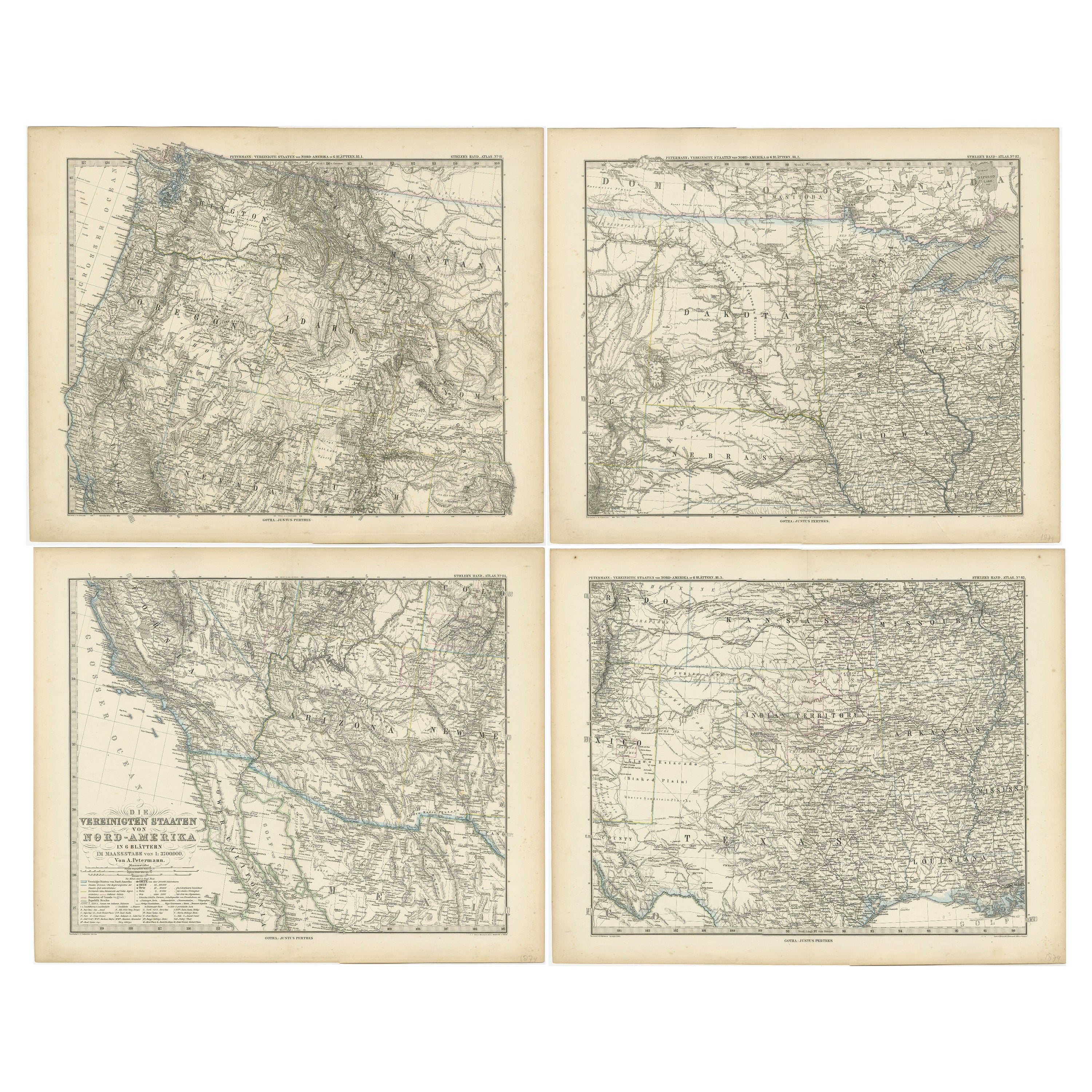 Ensemble de 4 cartes anciennes d'une partie des tats-Unis d'Amrique en vente