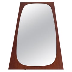 Mid Century Rectangular Teak Plywood Framed Wall Mirror with Oval Glass, 1960s