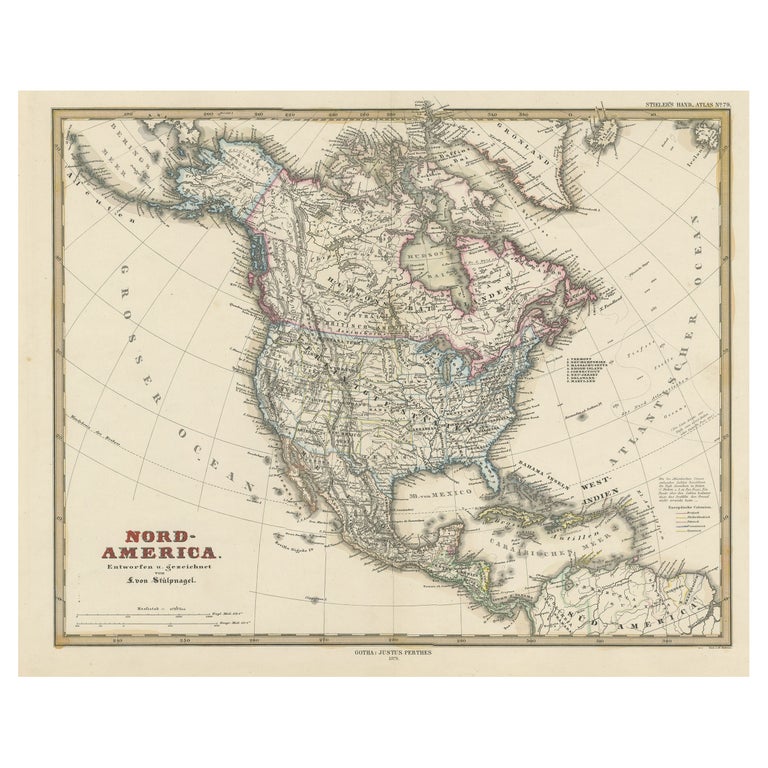 Antique Map with Hand Coloring of North America and the West Indies For ...