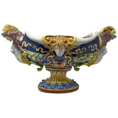Antique French Faience Hand-Painted Porcelain Jardiniere Centerpiece, Circa 1880