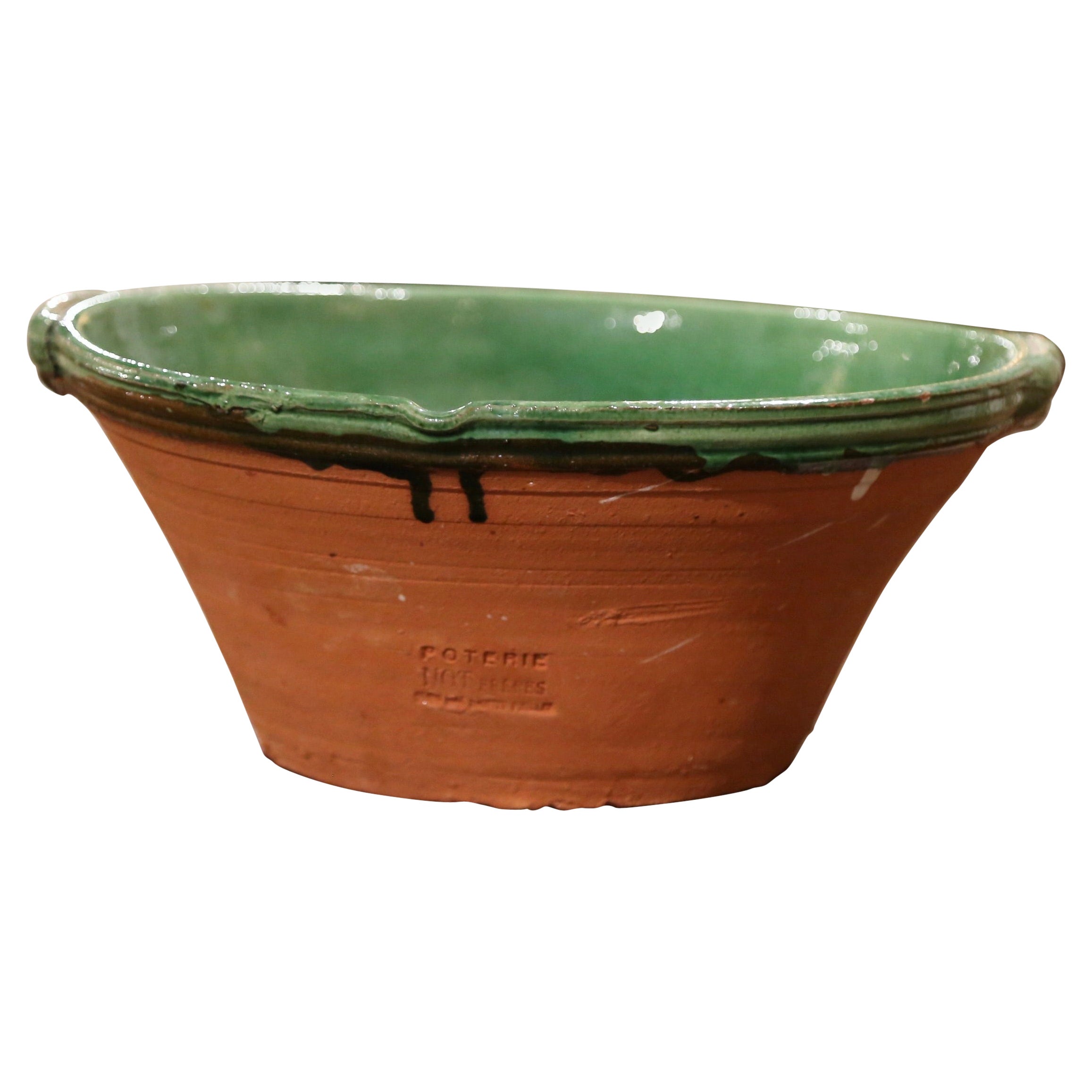 Mid-Century French Green Glazed Terracotta Decorative Bowl from Provence For Sale