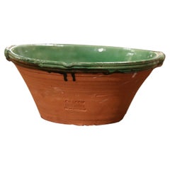 Retro Mid-Century French Green Glazed Terracotta Decorative Bowl from Provence