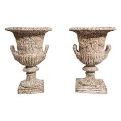 Fantastic Set of Italian Hand Carved and Parcel Paint Urns, C. 1950