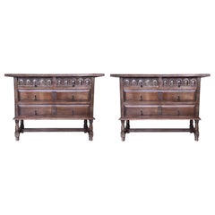 Pair of Catalan Spanish Antic Pine Console Sofa Table or Chest of Three Drawers
