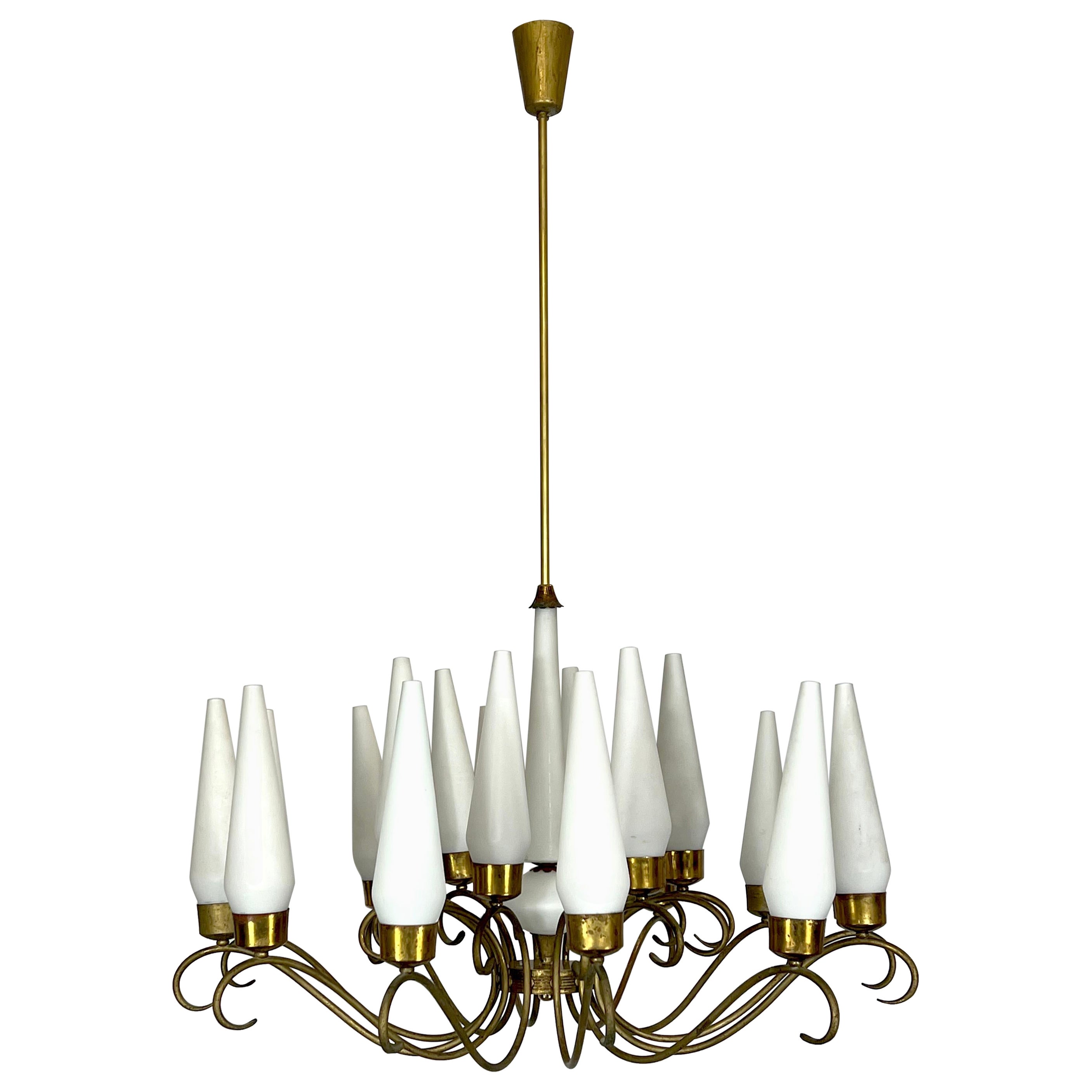Arredoluce Monza, Large Mid-Century 18 Lights Chandelier from 50s For Sale