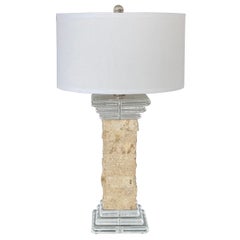 Used Bauer Lamp Company Travertine and Lucite Table Lamp