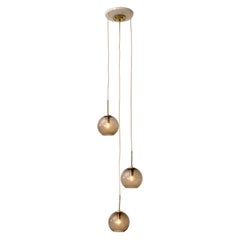 1970s Chandelier with 3 Smoked Glass Globes, Brass Hardware and Triple Canopy