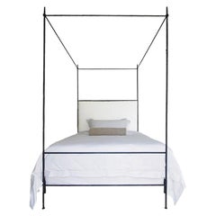 Louis XVI Iron Canopy Bed with Upholstered Headboard, Twin